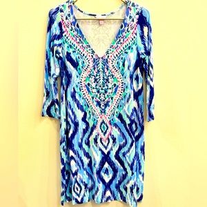 Lilly Pulitzer Ophelia Swing Dress in Blue Swish Skipped a Beach sz Small